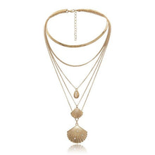 Load image into Gallery viewer, Multilayers Choker Necklace Women Gold Rhinestone Shell Pendant