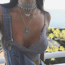 Load image into Gallery viewer, Boho 2 Layers Crescent Lotus Chokers Necklace