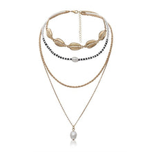 Load image into Gallery viewer, Boho Multi Layered Pearl Shell Choker Necklace Girls Collares Statement Cowrie Shell Pendant Necklaces