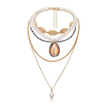 Load image into Gallery viewer, Boho Multi Layered Pearl Shell Choker Necklace Girls Collares Statement Cowrie Shell Pendant Necklaces