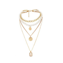 Load image into Gallery viewer, 2019 New Fashion Gold Color Multilayer Chains Pearl Necklaces Geometric Crystal Pendants Necklaces