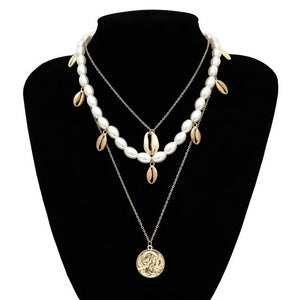 Boho Gold Shell Tassel Pendant Necklaces for Women Long Chain Layers Charm Chokers